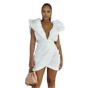 Mable White Puff Sleeve Scuba Dress Medium EC